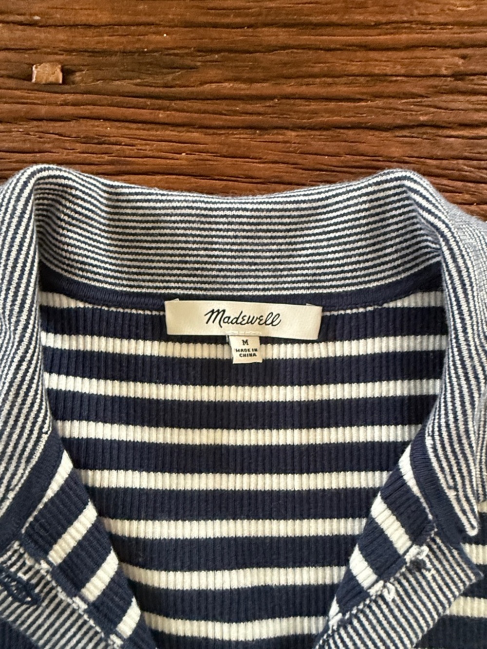 Madewell Striped Navy and White Collared Knit Pullover - Picture 3 of 4